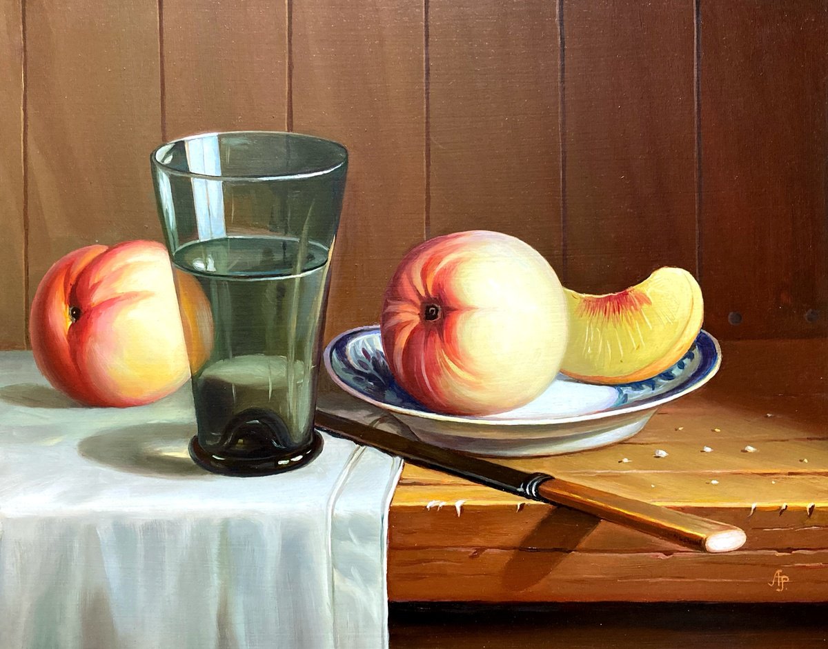 Photorealistic Oil Painting , Fragrant Peaches By Olena Romanenko, 20 X 16, Artwork For Sale On Artfinder