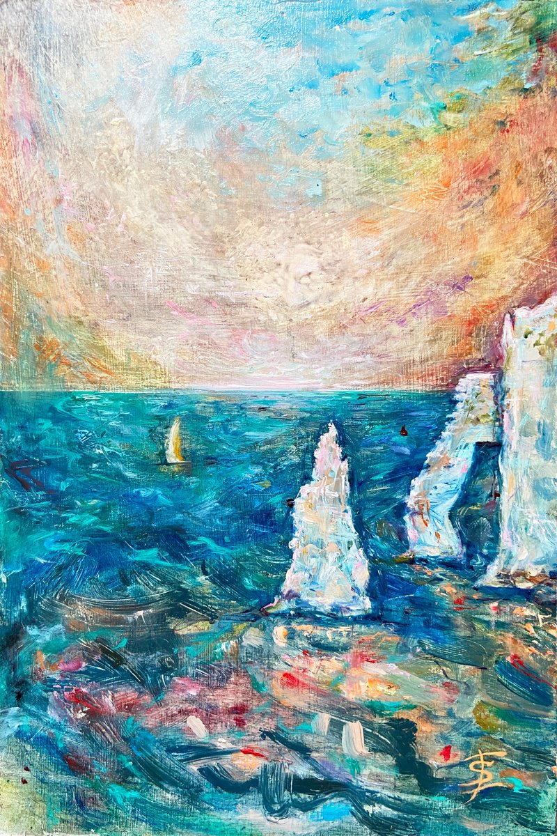 Impressionistic Landscape Oil Painting By Elvira Sesenina, 7 X 10, i?tretat Sunrise, Original Artwork