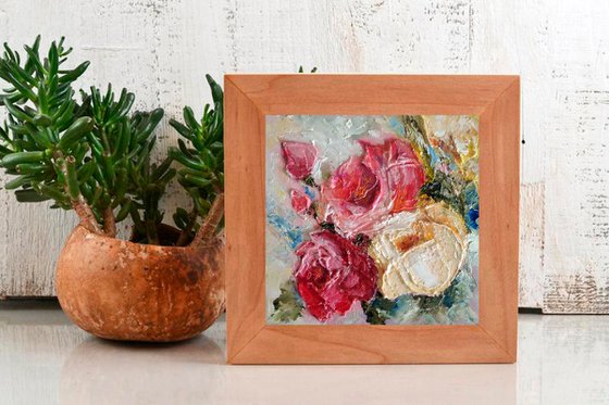 Floral Oil Painting Original Art Boho Wall Art Small Impasto Flower Artwork