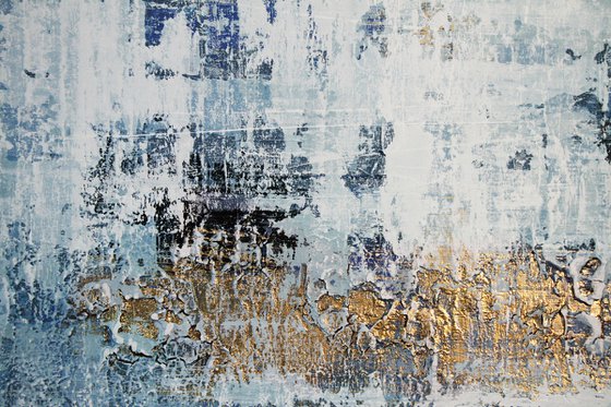 FROZEN LIGHTS - 100 x 100 CMS - TEXTURED ABSTRACT PAINTING - WHITE - GOLD