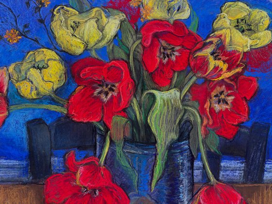 Tulips with Cobalt Blue