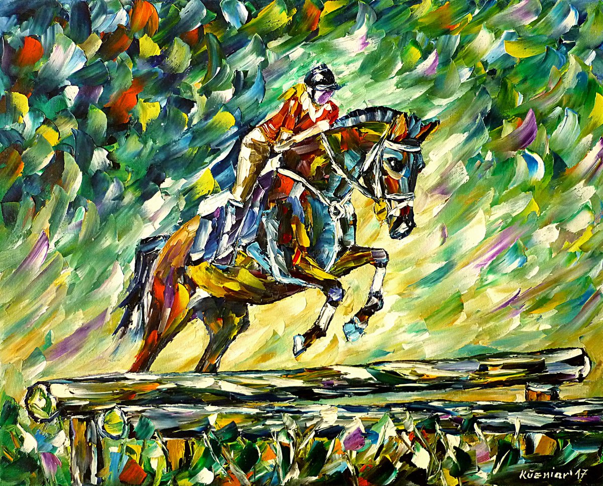 Expressive Animal Oil Painting By Mirek Kuzniar, 20 X 16", Horsewoman, Original Artwork