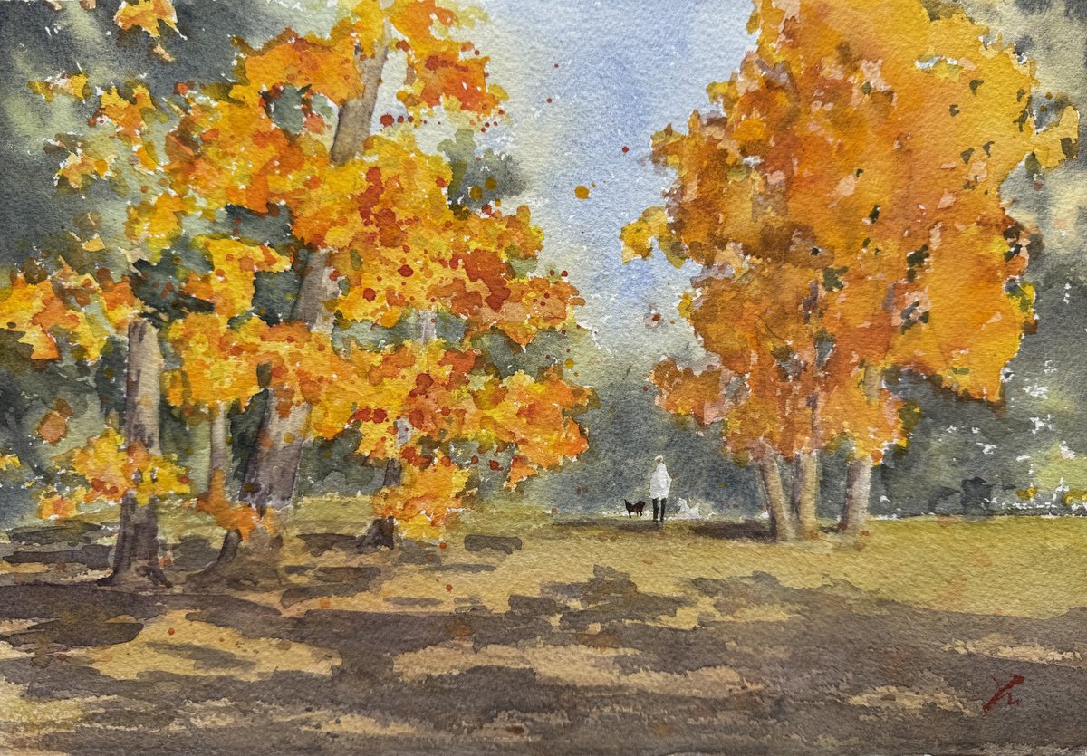 Impressionistic Botanical Watercolour By Shelly Du, 12 X 8", Autumn In New Jersey, Original Artwork