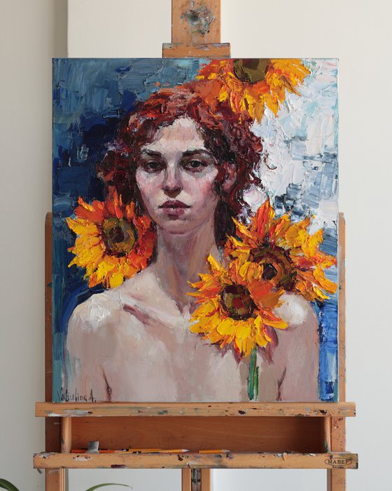Girl with Sunflowers Portrait