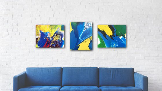 "Cold Fusion Series" - Original Triptych, Abstract PMS Acrylic Paintings Series - 56" x 20"