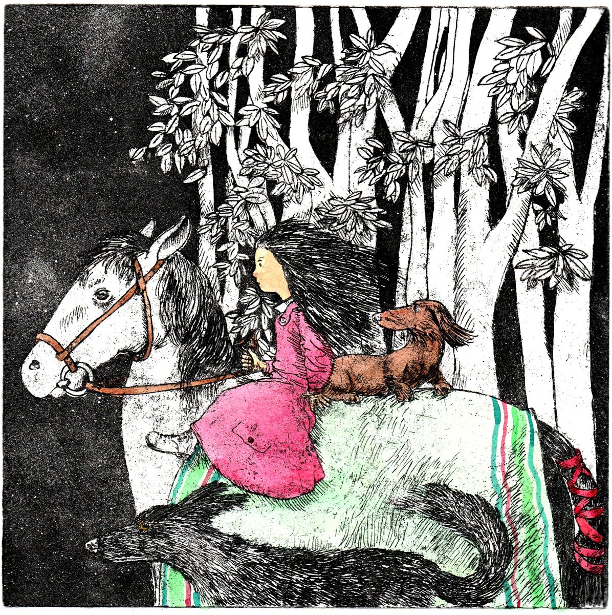 Illustrative Animal Etchings & Engravings By Kevin Maddison, 11 X 15", Into The Night, Original Artwork