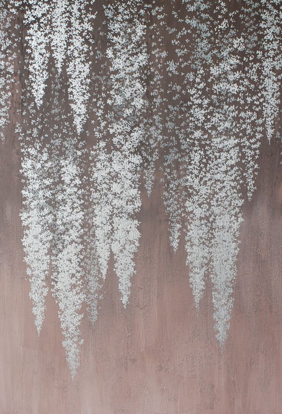 "Bronze wisteria" Abstract silver flower art