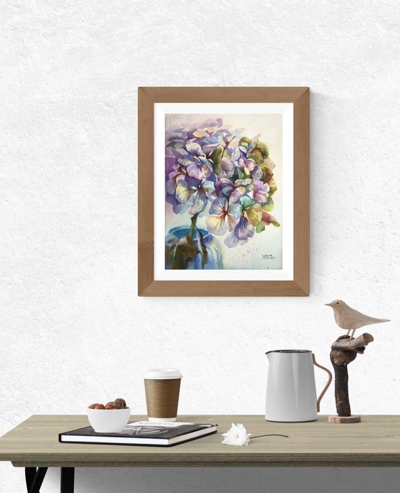 Hydrangea Bouquet. Spring flowers painting