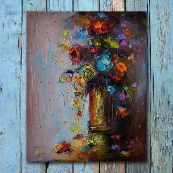 Colorfull composition 2 , Original oil painting on canvas, flowers art, Floral composition, free shipping
