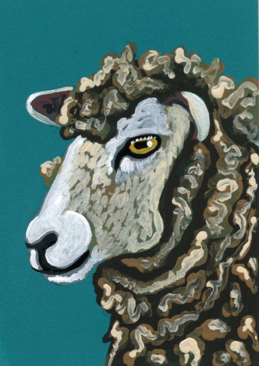 ACEO ATC Original Miniature Painting Brown Sheep Farmyard Art-Carla Smale by carla smale