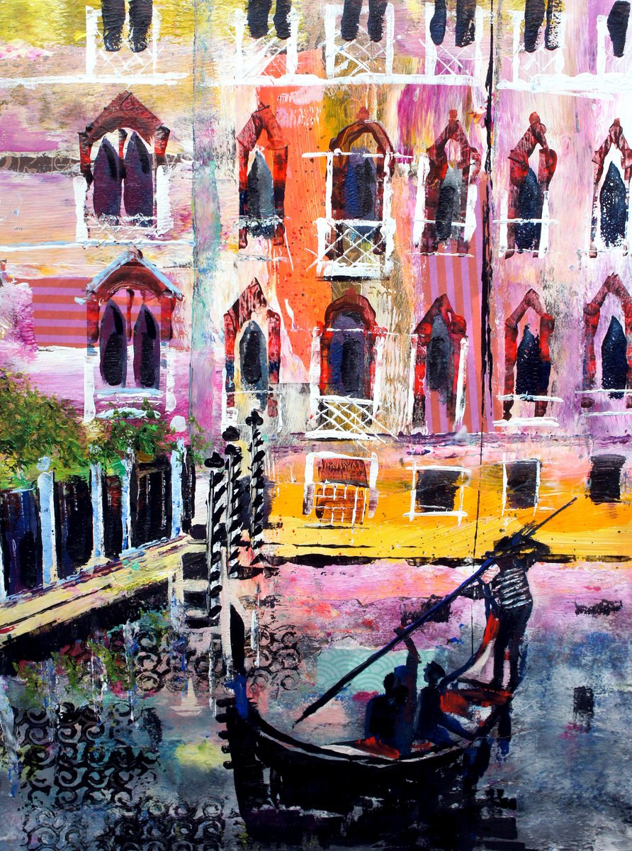 Organic Cityscapes Painting By Julia Rigby, 14 X 19", Venice - Quiet Corner, Original Artwork