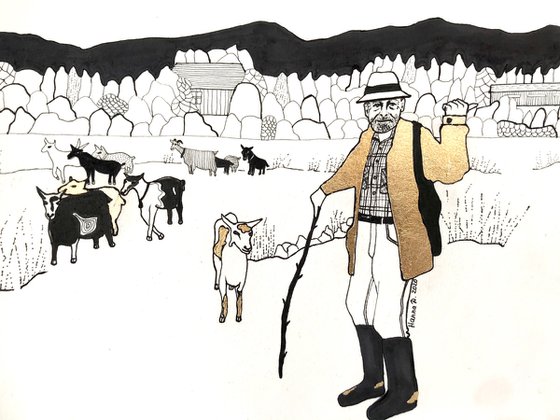 Old man with goats