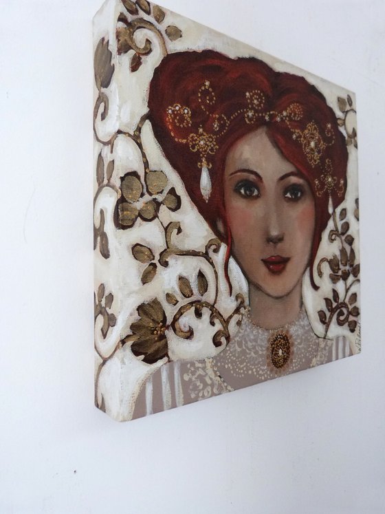 Victoria 30x30cm  Romantic red head woman