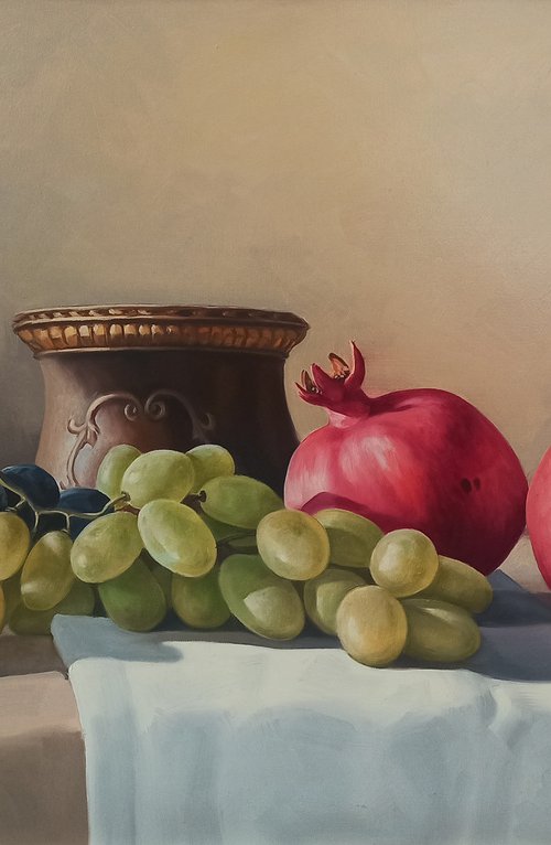 Still life with autumn fruits-3 (40x60cm, oil painting, ready to hang) by Tamar Nazaryan