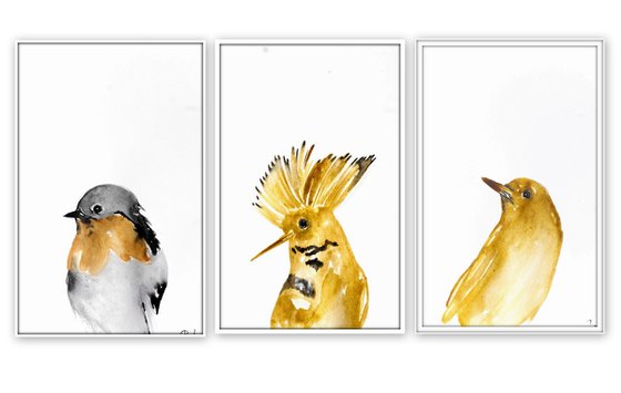 Set of 3 Bird paintings.