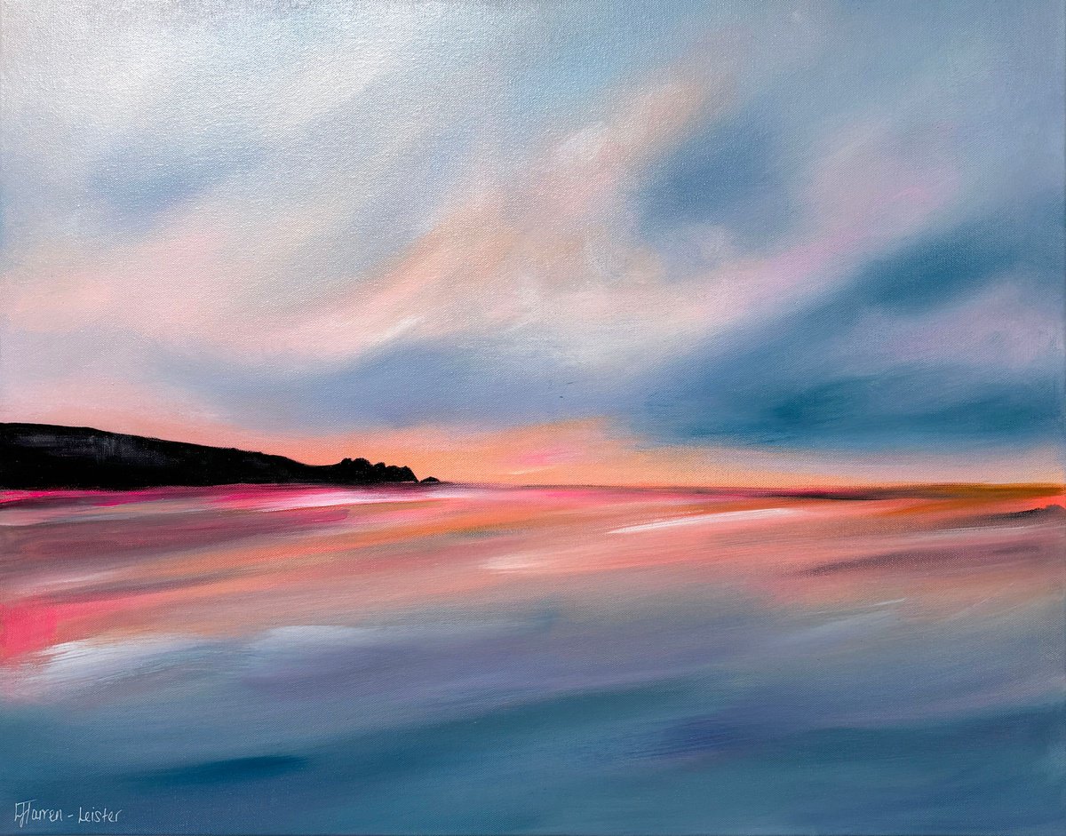 Impressionistic Landscape Acrylic Painting By Lyndsay Tarren-Leister, 30 X 24", Porthcurno, Cornwall, Uk, Original Artwork