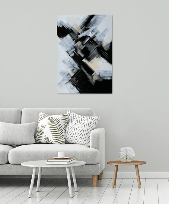 Painter Song - Large abstract art – Black & White Art - Expressions of energy and light.