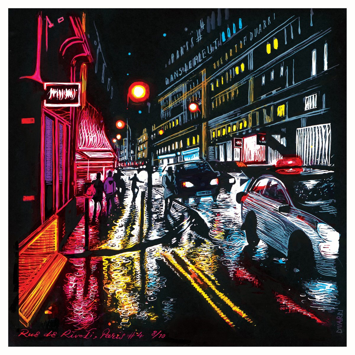 Illustrative Cityscapes Acrylic Painting By Benjamin Duarri, 18 X 18, Paris #4, Original Artwork