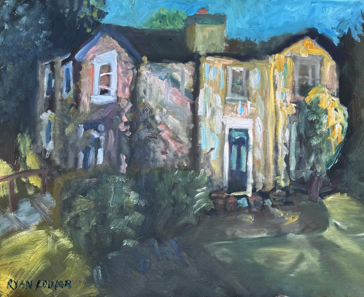 Surrealistic Cityscapes Oil Painting By Ryan Louder, 20 X 16", Neighbours House, Original Artwork