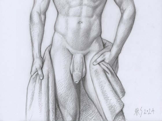 Nude young man with a towel