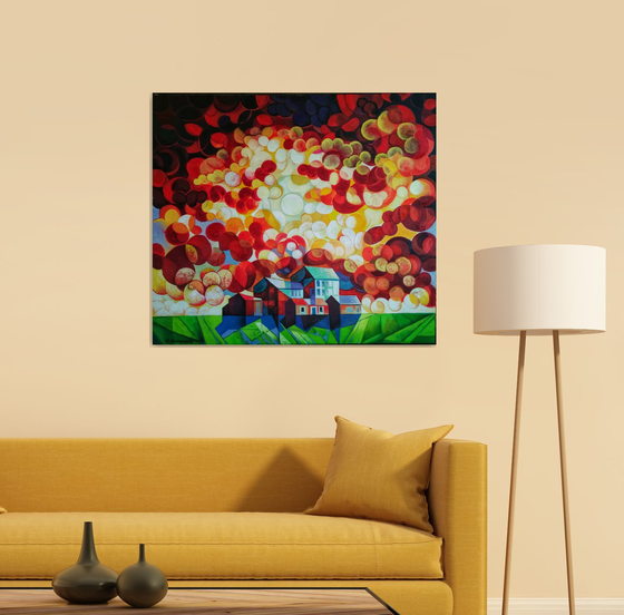 A unique day (80x90cm, cubism, oil painting, ready to hang)