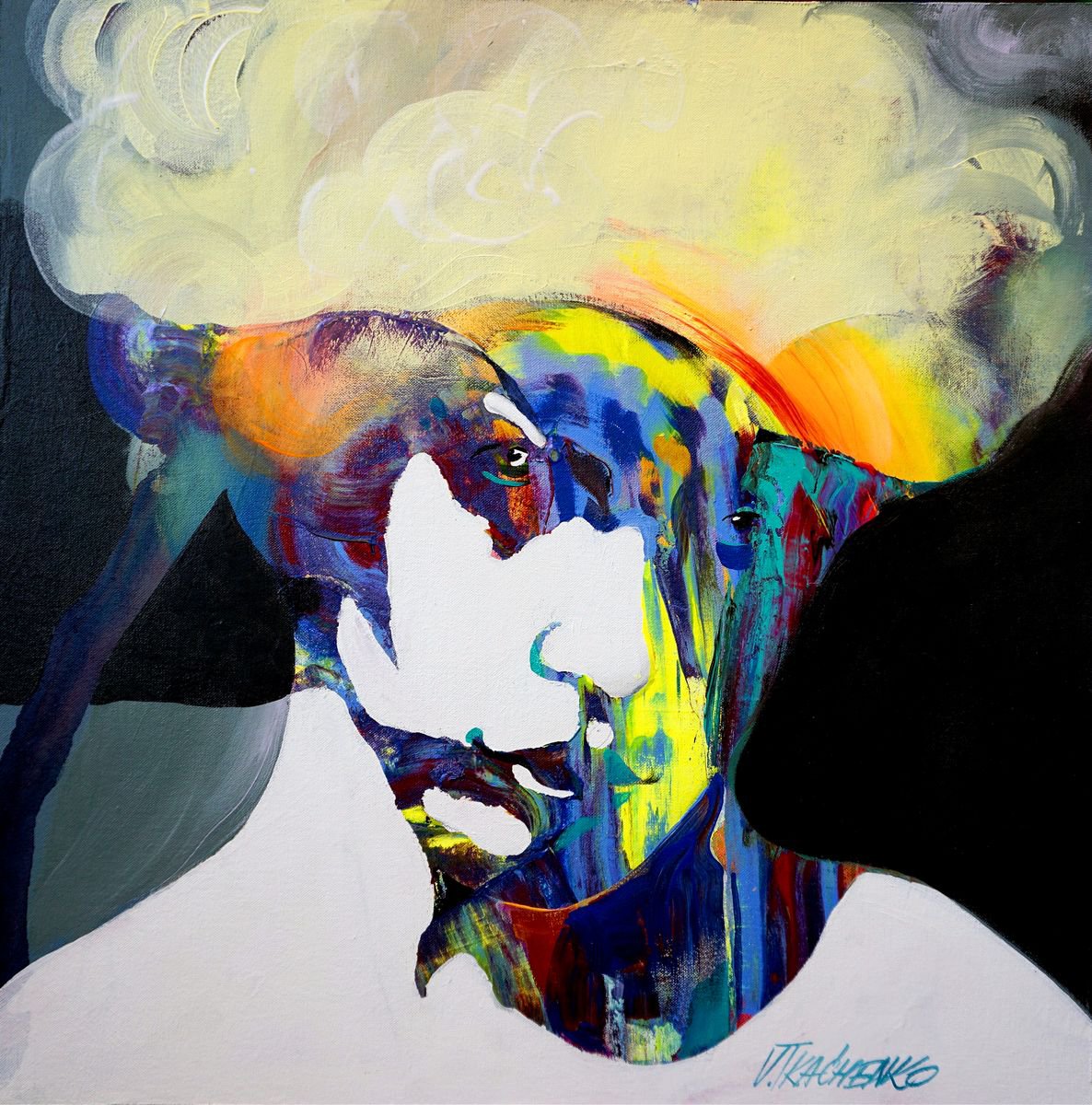 Expressive Portrait Acrylic Painting By Victor Tkachenko, 24 X 24", David K., Original Artwork