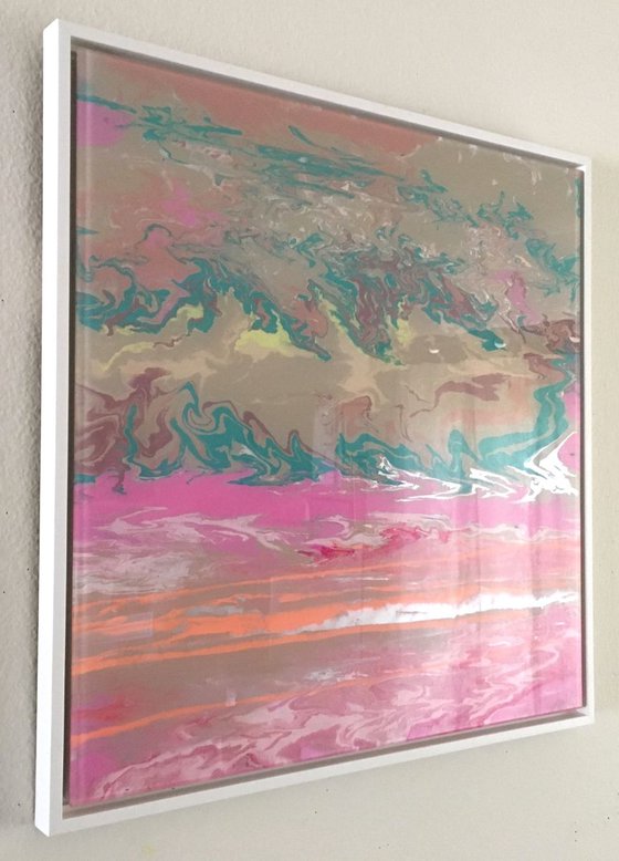 Abstract Contemporary Original painting on Plexiglass One of a kind  Framed  Ready to Hang Signed with Certificate of Authenticity