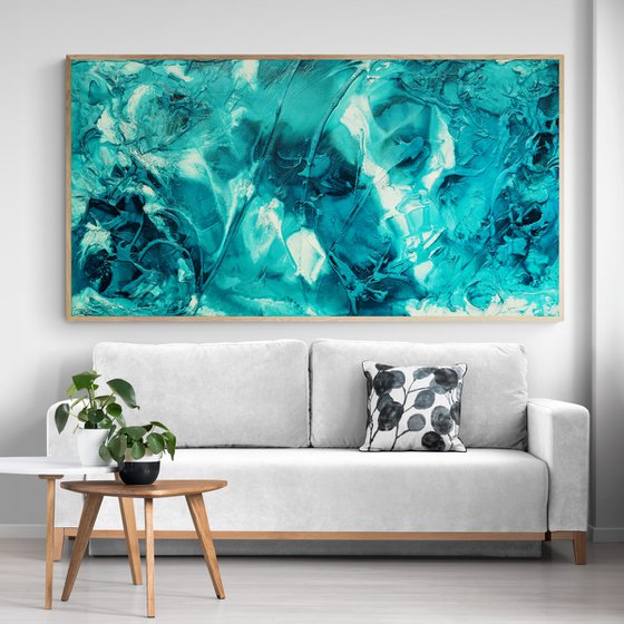 Southern Wash 190cm x 100cm Teal Textured Abstract Art