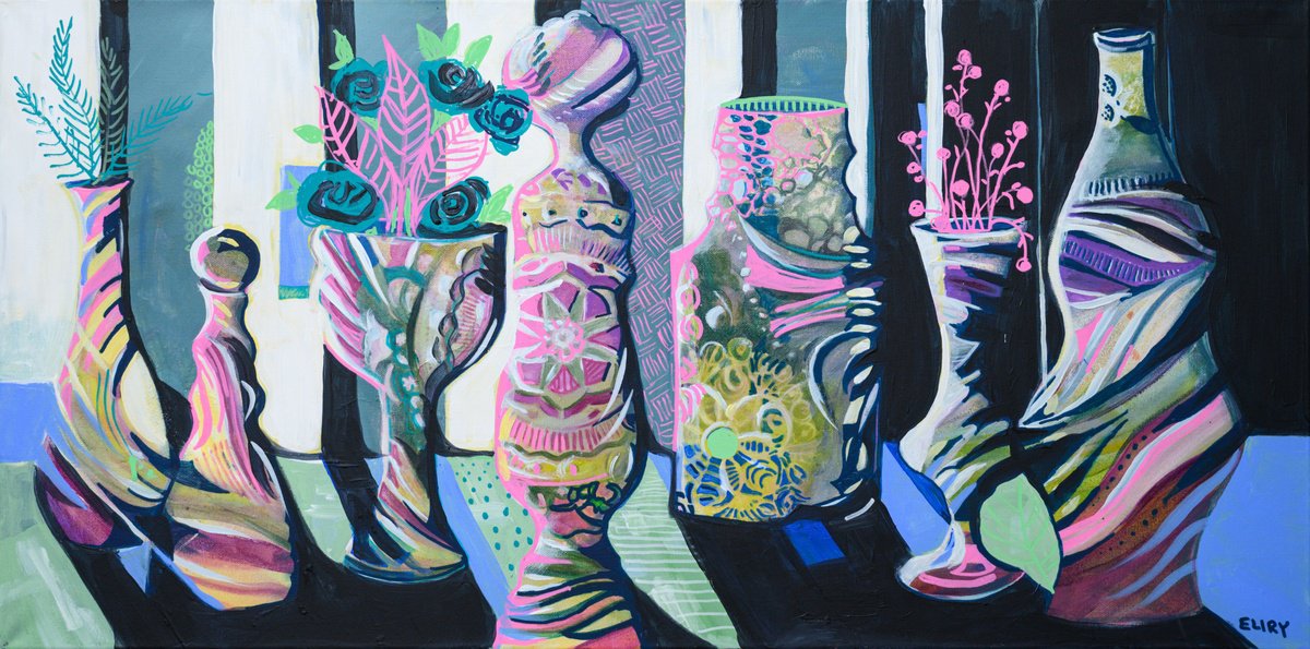 Impressionistic Abstract Acrylic Painting By Eliry Arts, 36 X 18, A Chorus Line 3, Original Artwork