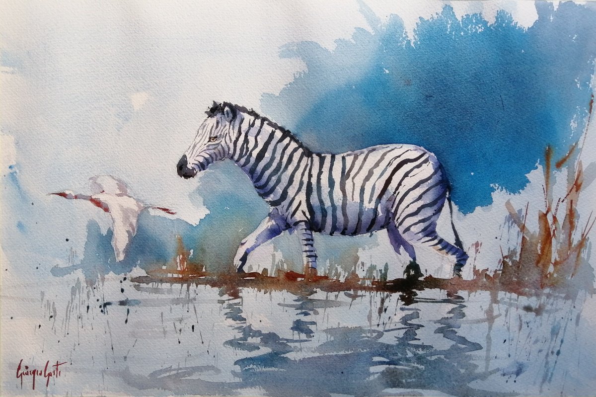 Impressionistic Watercolour , Zebras 3 By Giorgio Gosti, 21 X 14, Artwork For Sale On Artfinder