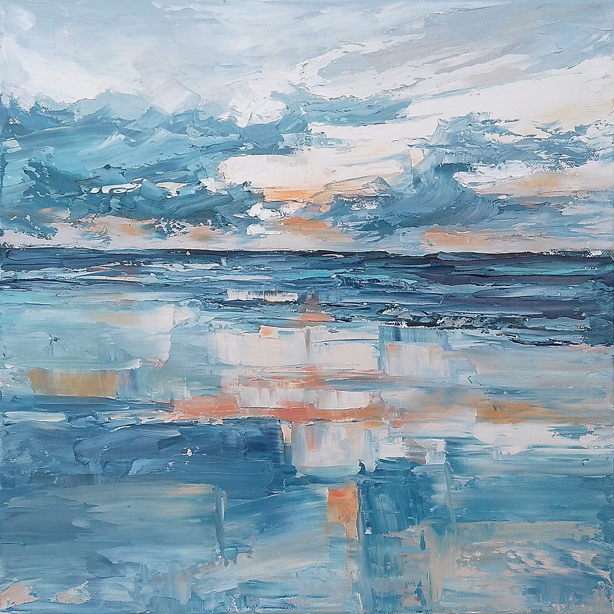 SHALLOWS, 40x40cm, reflecting skies seascape by Emilia Milcheva