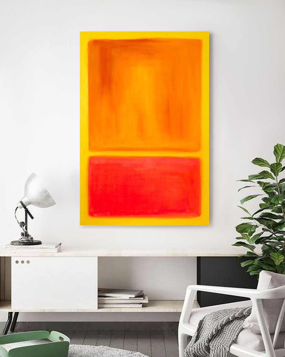 Geometric Abstract Oil Painting By Nataliia Sydorova, 39 X 59", Yellow Orange Red, Original Artwork