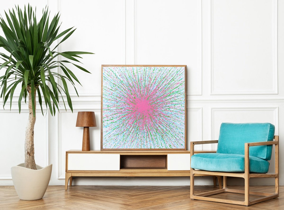 Abstract Acrylic Painting By Isabelle Pelletane, 31 X 31, Rainbow Star, Original Artwork