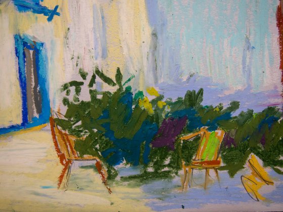 Cordoba shadows. Oil pastel painting. Small interior travel decor gift spain andalucia shadow original impression