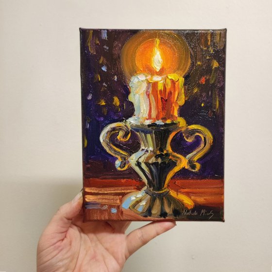 Burning candle Original oil painting 6x8''