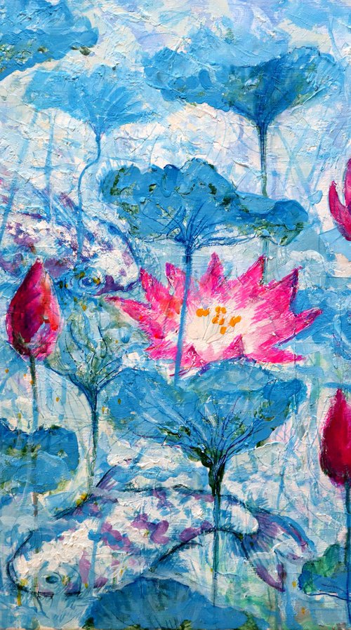 Water Lilies and Koi Fish by Rakhmet Redzhepov