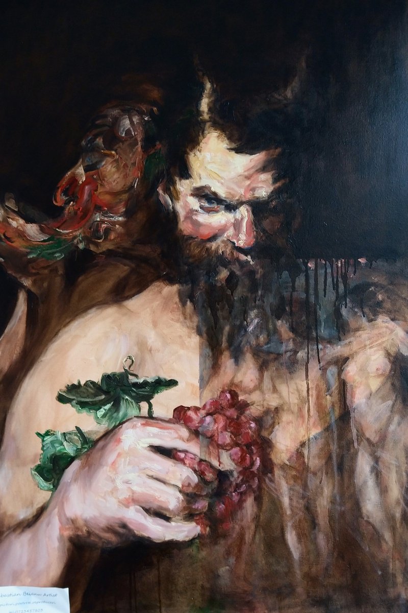 Portrait Oil Painting By Sebastian Beianu, 31 X 47", Two Satyrs, Original Artwork