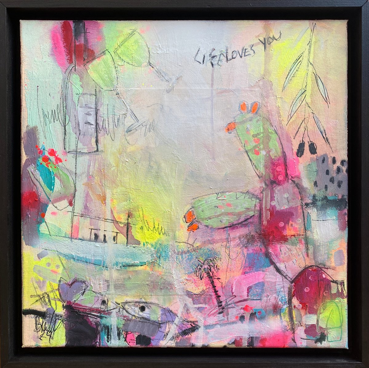 Abstract Acrylic Painting By Bea Schubert, 17 X 17, Life Loves You No.17 (Framed), Original Artwork