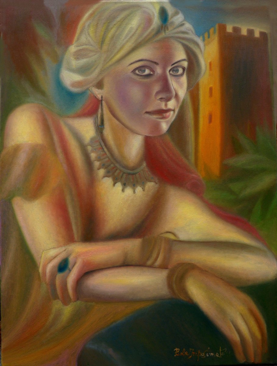 Expressive Portrait Oil Painting By Paola Imposimato, 24 X 31", The Beautiful Marsilia, Original Artwork
