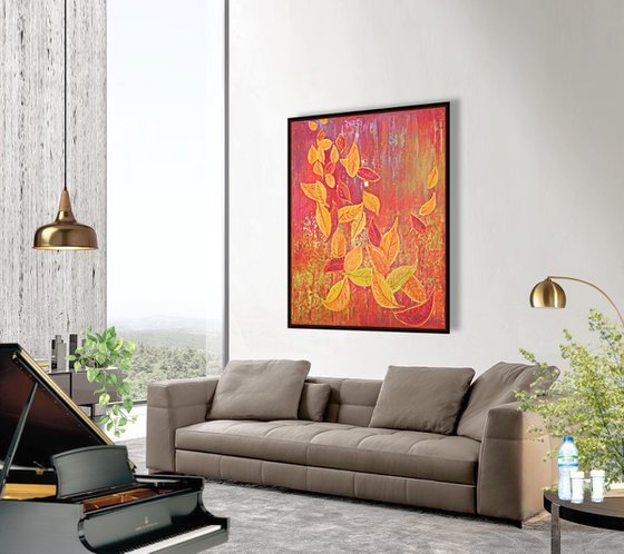 AUTUMN  GOLDEN  LEAVES,    XL,  framed