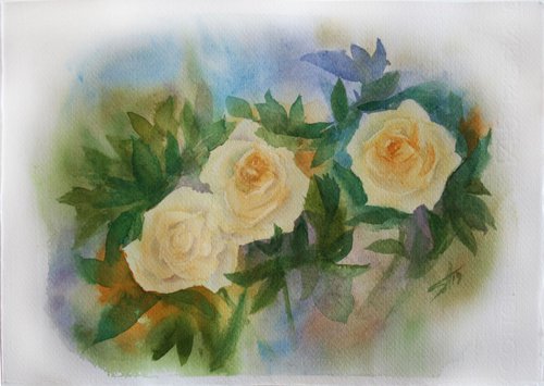 Roses  / Original Painting / color harmony of watercolor / a gift for you by Salana Art Gallery