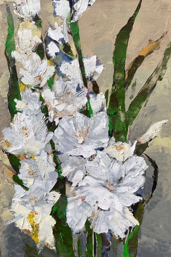 WHITE GLADIOLUSES - original painting on canvas