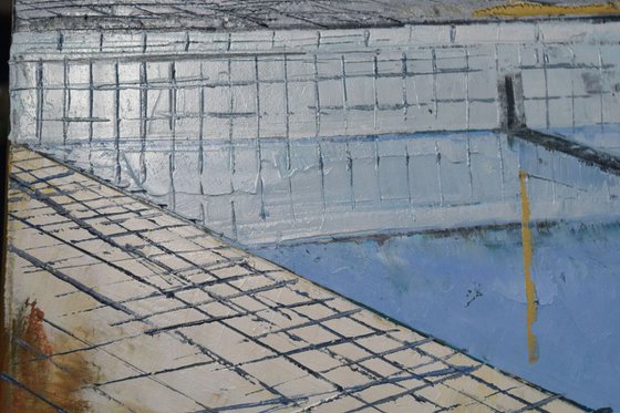 Painting swimming pool, modern minimalist large canvas art 39.37/27.5 100/70cm. "Pool 96"