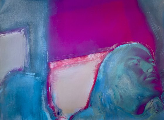 Bright painting - "Pink room" - Pop Art - Portrait - Realism - Neon art - Girl