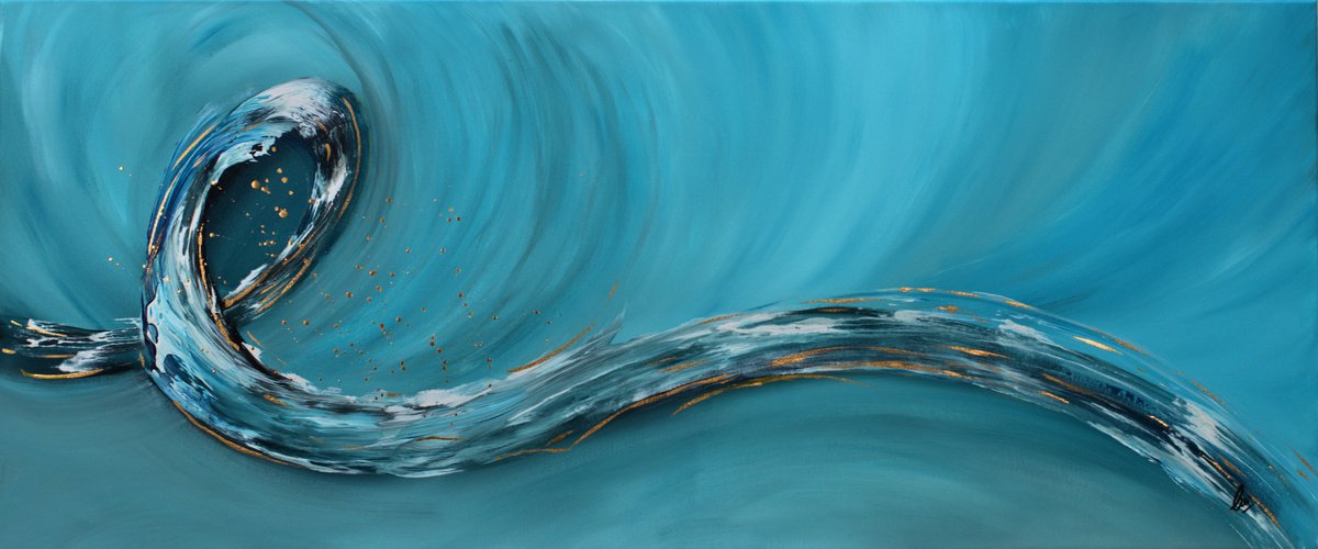 Abstract Acrylic Painting By Edelgard Schroer, 47 X 20, Ocean Loop, Original Artwork