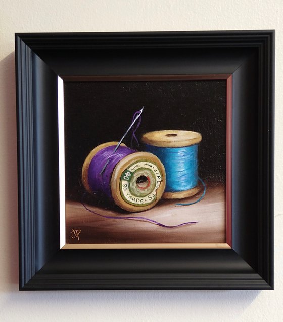 Vintage cotton reels still life