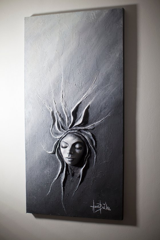 Medusa -3D Portrait Woman Relief on canvas