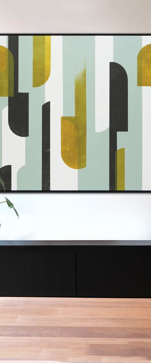 Modern Painting Incl. Frame - Traffic Natural XL 155x105 - Large Abstract Art - 4M by Ronald Hunter