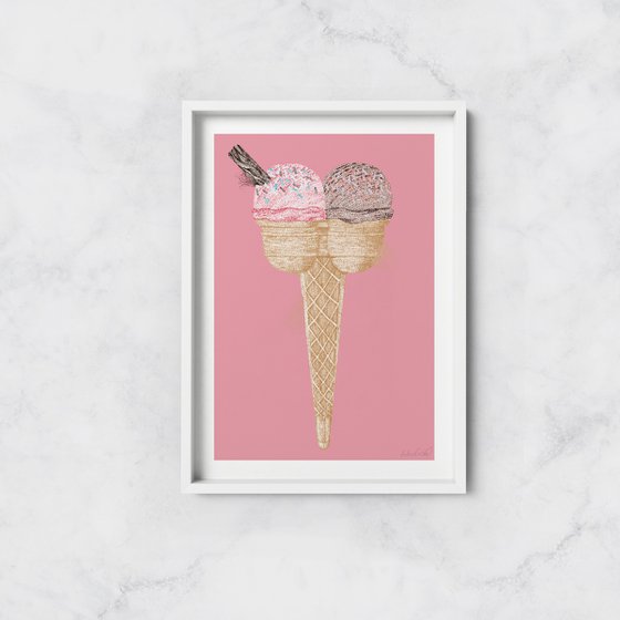 2 Scoop Cone - Stippling illustration print