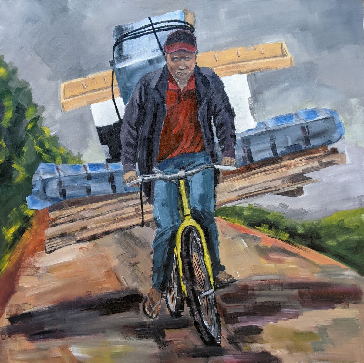 Impressionistic Portrait Acrylic Painting By Bugingo Noah, 31 X 31, Relocator, Original Artwork